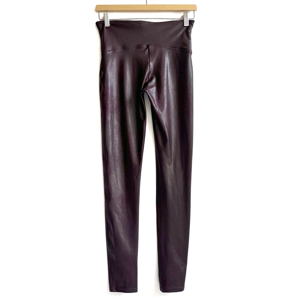 SPANX Faux Leather Leggings High-Waisted Wine Burgundy Size Large - Picture 5 of 16